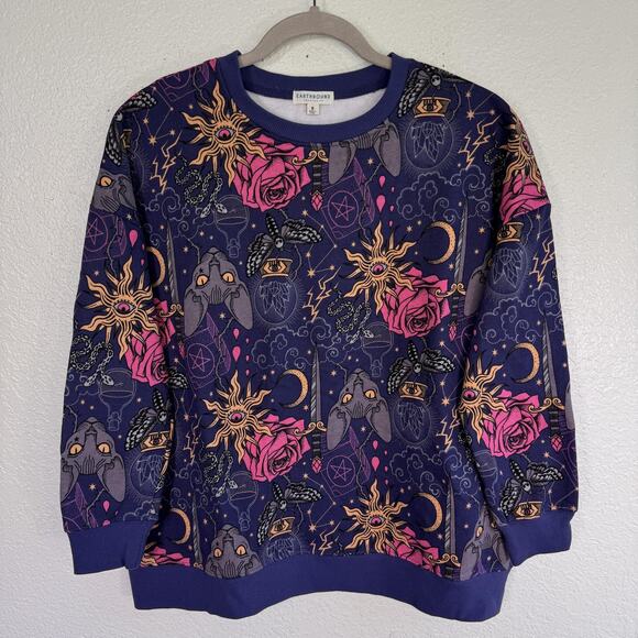 Earthbound Trading Sweater Womens Small Mystic Cat Sun Moon Halloween Spooky - Picture 1 of 10
